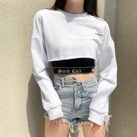 y2k top sets cute black letter printed gothic camis hip hop white loose women long sleeve crop t shirts fashion two piece set