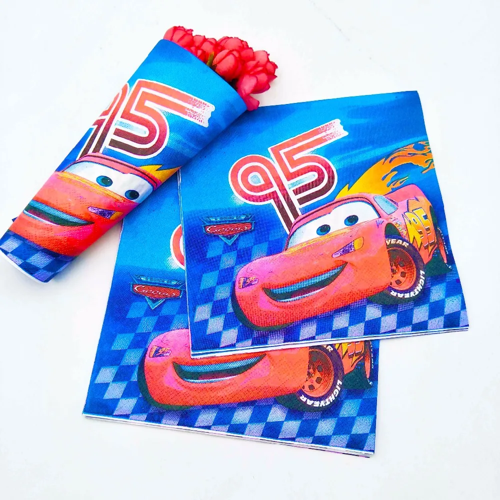 20 шт./пакет мультфильм Lightning Mcqueen вечерние поставки Бумага гигиенические салфетки на день рождения и для маленьких мальчиков вечерние Для Детский праздничный костюм сувениры салфетки