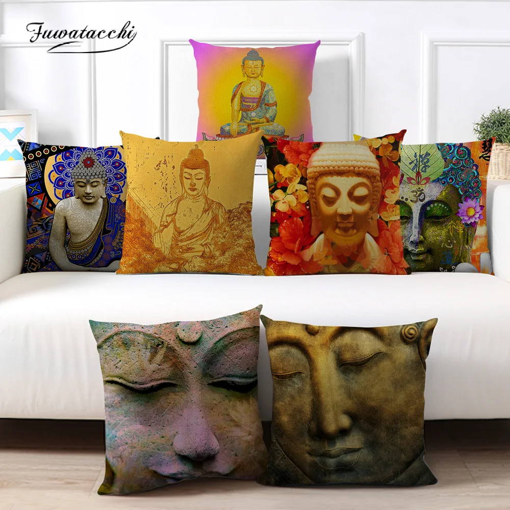 

Fuwatacchi Linen Buddhistic God Cushion Cover Buddha Photo Printed Throw Pillow Covers For Home Decorative Pillow Cases 45x45cm