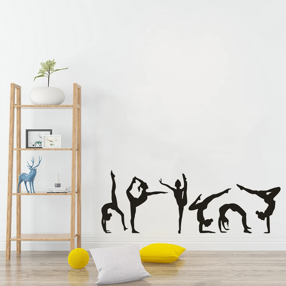 Гимнастика девушки наклейка на стену шесть танцев ДЕВУШКИ Силуэт винил