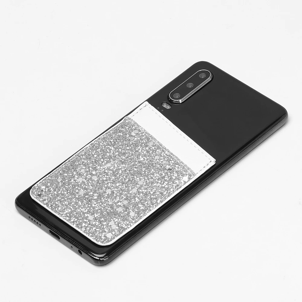 1PC PU Leather Sequins Cell phone Pocket Credit Card Holder For Phone Card Holder Sticker Adhesive Pouch Wallet Case