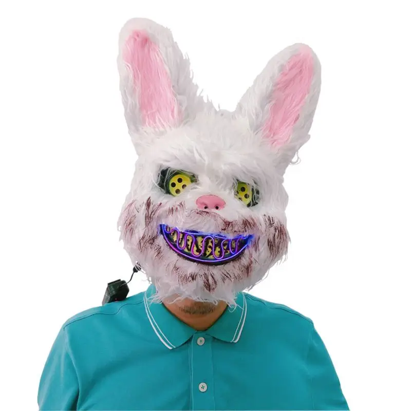 

Unisex Halloween Theme Party LED Glowing Face Mask Horror Bloody Bunny Head Mask Scary Cosplay Masquerade Props