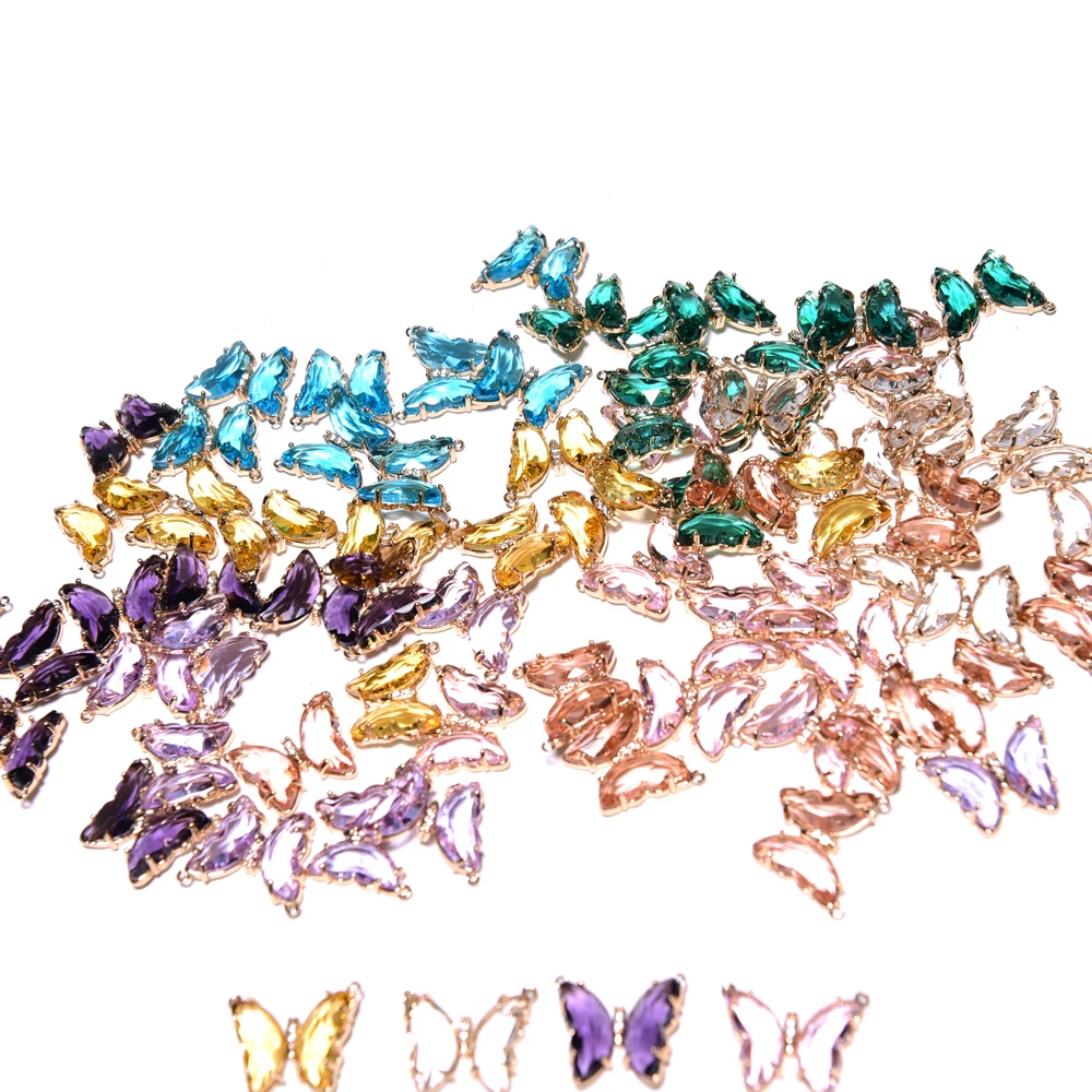 Металлические стразы Разноцветные Подвески-бабочки с кристаллами для