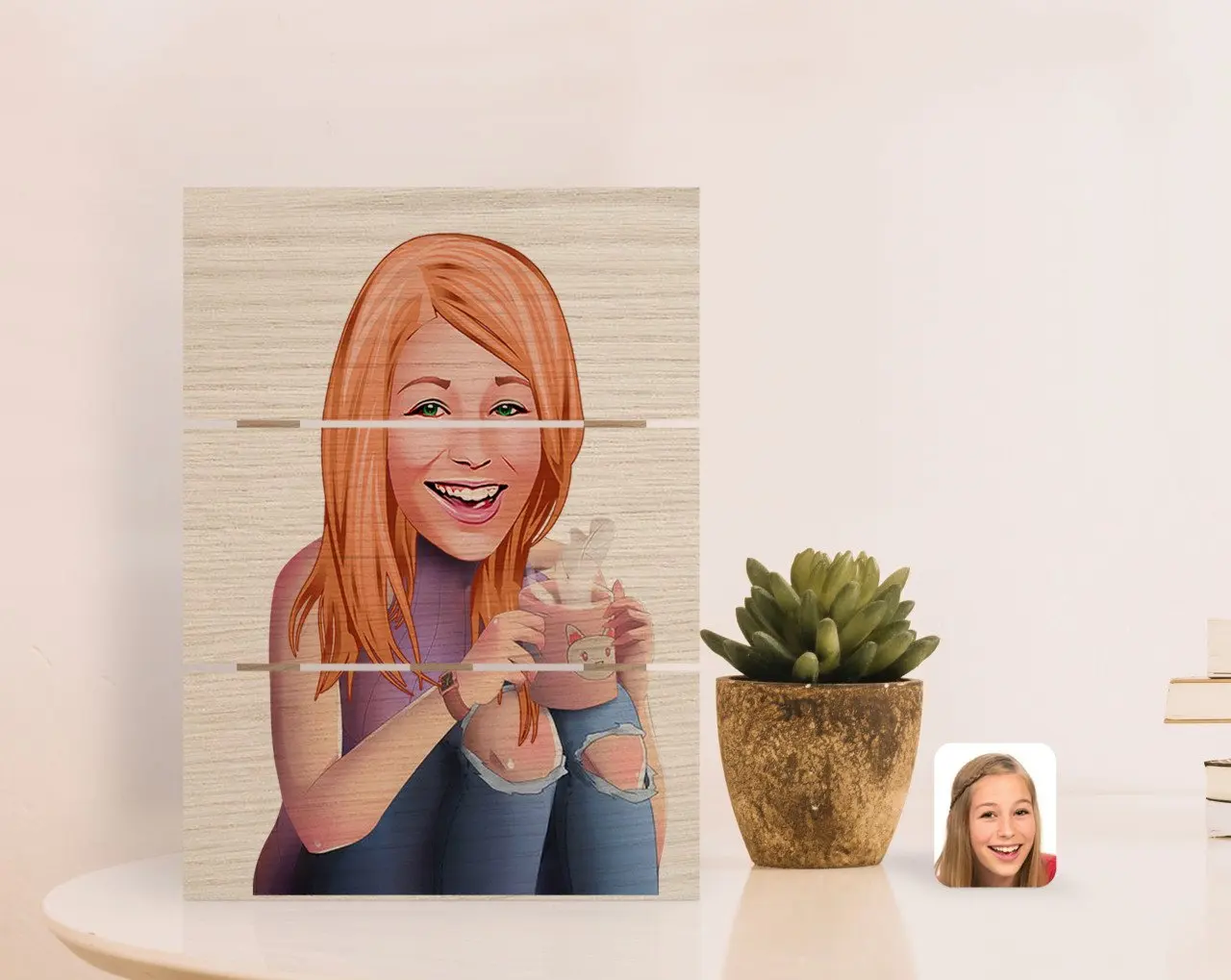 

Personalized Women 'S Caricature Of Authentic Desktop Wood Pallet Çerçeve-103