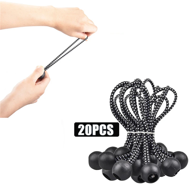 

20pcs Elastic Oxford Rope Tie Outdoor Tent Canopy Tarp Elastic Strapping Ball Bungee Cord Storage Tool Camping Tent Accessories