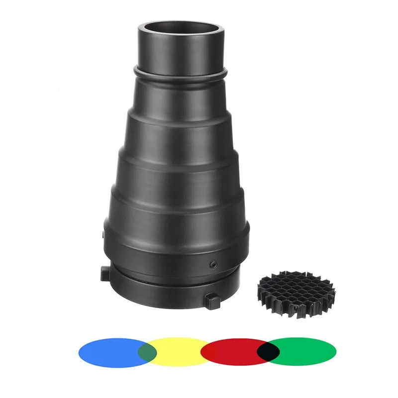 Конический тубус для фотосъемки с сотовой сеткой и 4 цветными гелевыми фильтрами