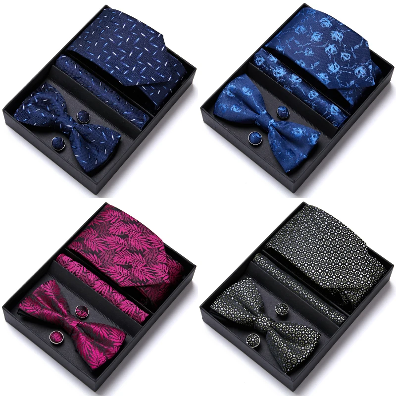 

Dropshipping Mix Colors Holiday Gift Tie Handkerchief Pocket Squares Cufflink Set Necktie Box Dot Dark Blue Man Easter Day
