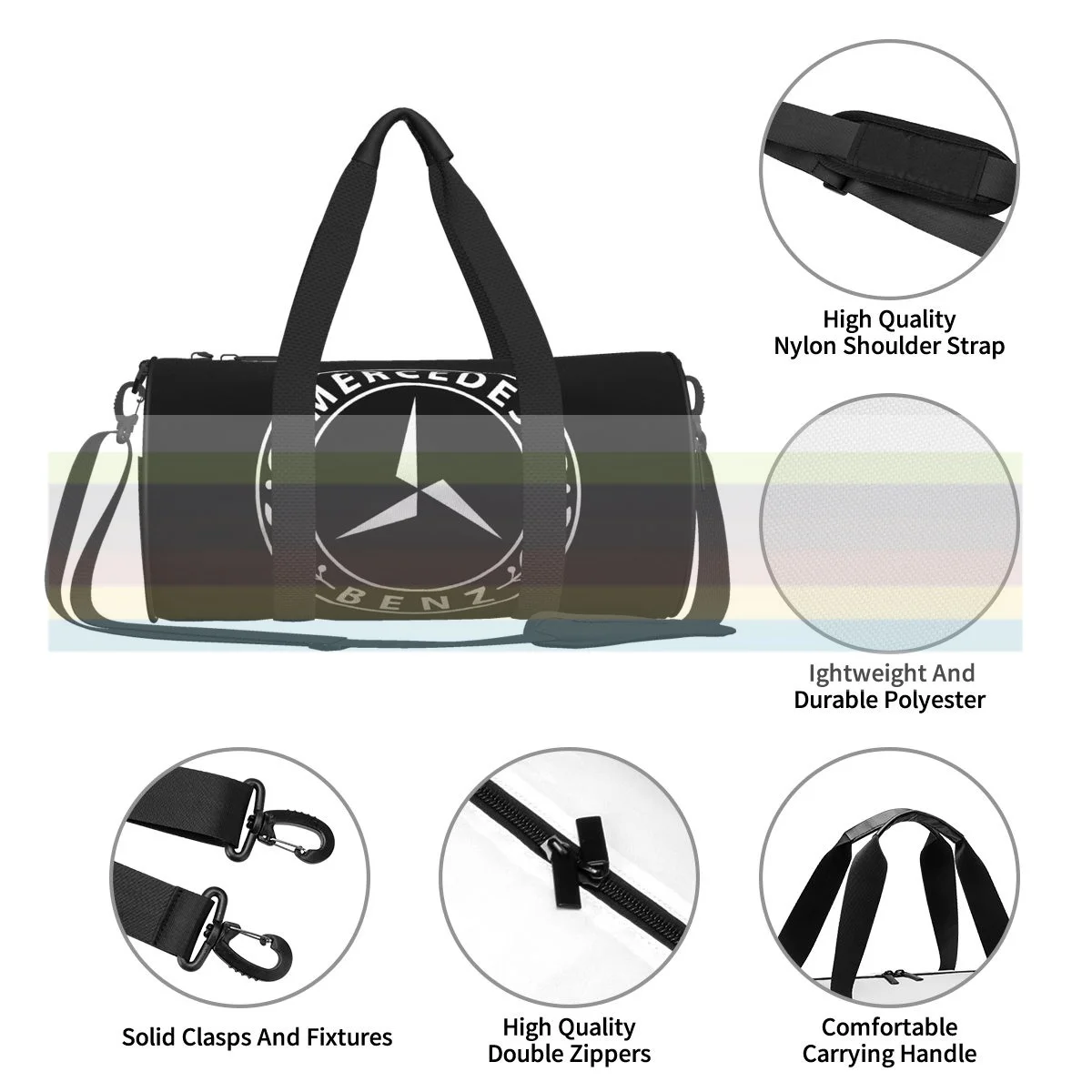 

Mercedes-Benz universal travel sports fitness shoulder bag. Nylon portable outdoor sports bag. Dry and wet separation bag