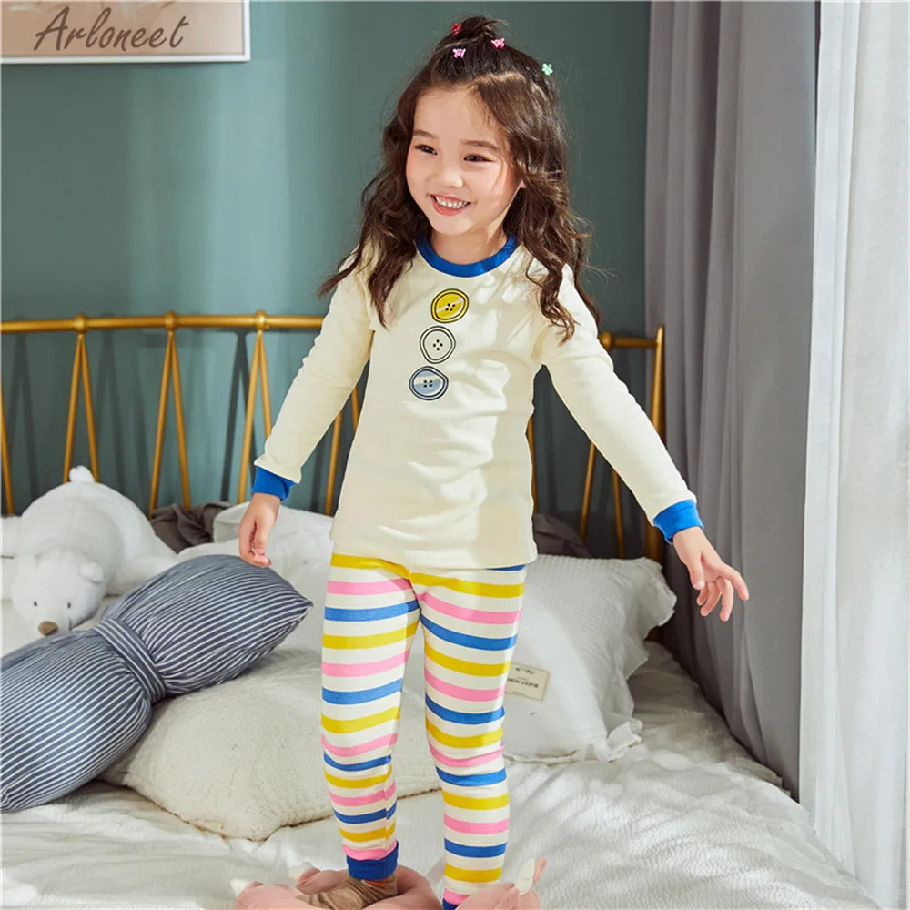 ARLONEET/Одежда для девочек и мальчиков пижамы с длинными рукавами рисунком Теплые