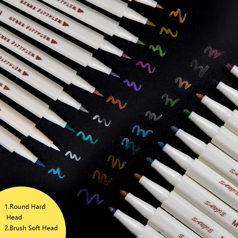 10pcs Metallic Paint Marker Brush Pen Soft Head Water-based Marker for Coloring Books Scrapbook Photo Album Black Paper