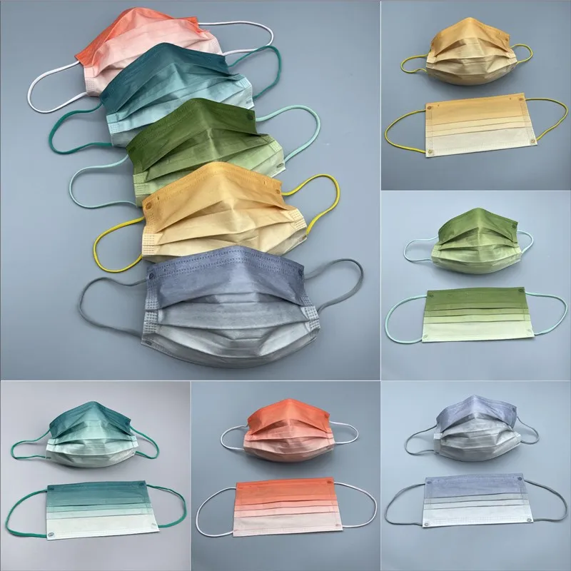 100 Gradient Disposable Mask Matte Printing Face Masks adult 3 Ply Nonwove Maschera Protective mouth cover unisex masque jetable |