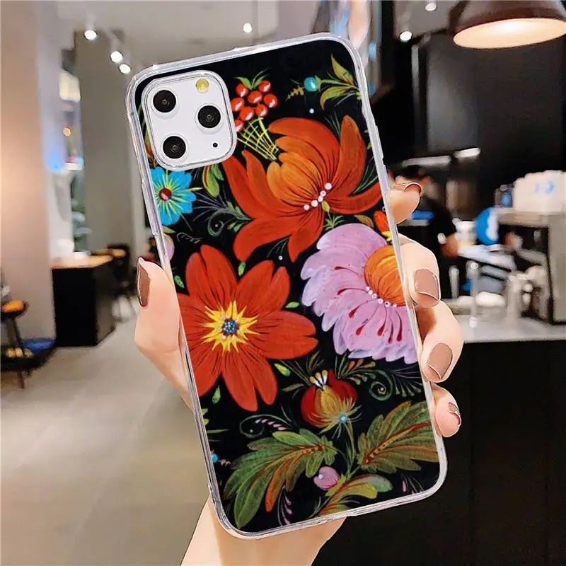 

Fashion Retro Style Flowers Phone Case Transparent soft For iphone 5 5s 5c se 6 6s 7 8 11 12 plus mini x xs xr pro max