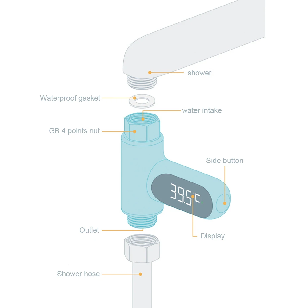 

LED Digital Thermometer Bathroom Shower Faucets 360 Rotate Real-Time Temperature Monitor EJ