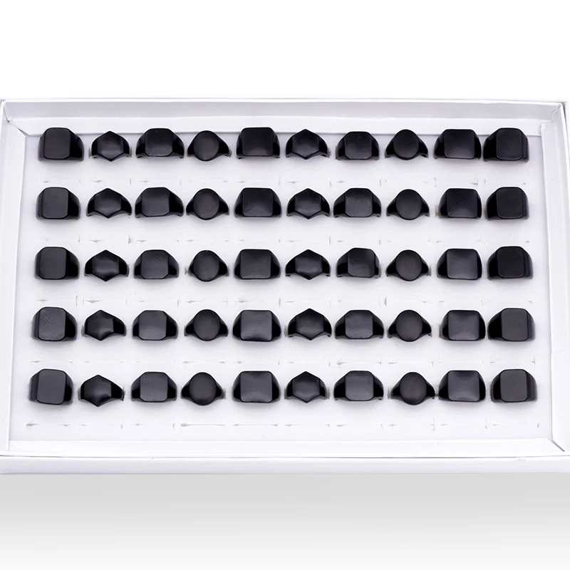 Men's Fashion 50pcs/lots Black Smooth Geometry Metal Ring For Women Jewelry Size 17mm to 21mm Mix Style