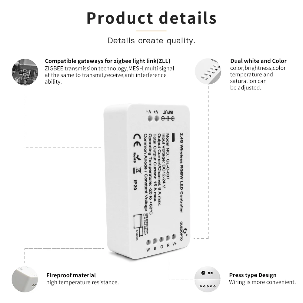 Zigbee умный светодиодный Управление DC12-24V RGB + ССТ/RGBW голос Max 15a работы с эффектом эхо