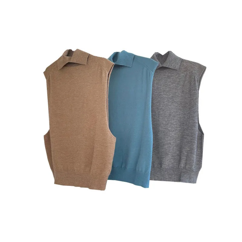 

[DEAT] Women Loose Fit Khaki Big Size Vintage Knitting Vest New Turn Down Colllar Sleeveless Fashion Spring Autumn 2021 GX330