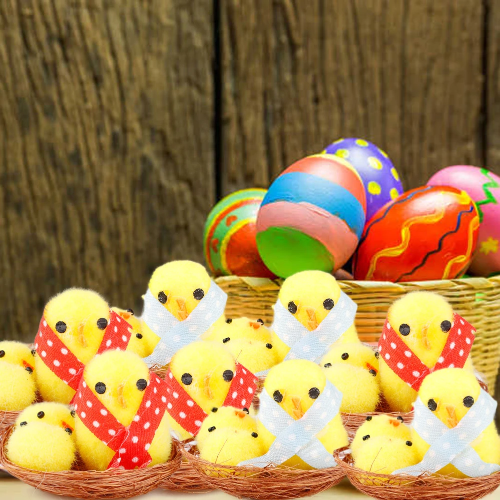 12/60 шт. имитация пасхального цыпленка желтое милое мини искусственное домашнее