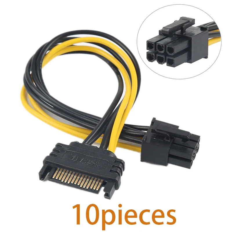 

Кабель питания для видеокарты, кабель 15pin SATA папа-6 Pin PCI-E, кабель питания 20 см, кабель 15pin-6 Pin, провод для графической карты, 10 шт.