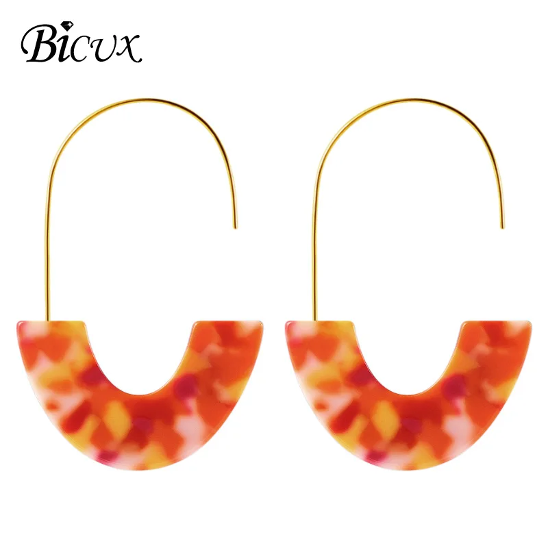 Orange 4 BICUX модные богемные массивные акриловые Висячие серьги для женщин винтажные корейские геометрические висячие серьги ювелирные изделия - Окраска металла: Orange 4