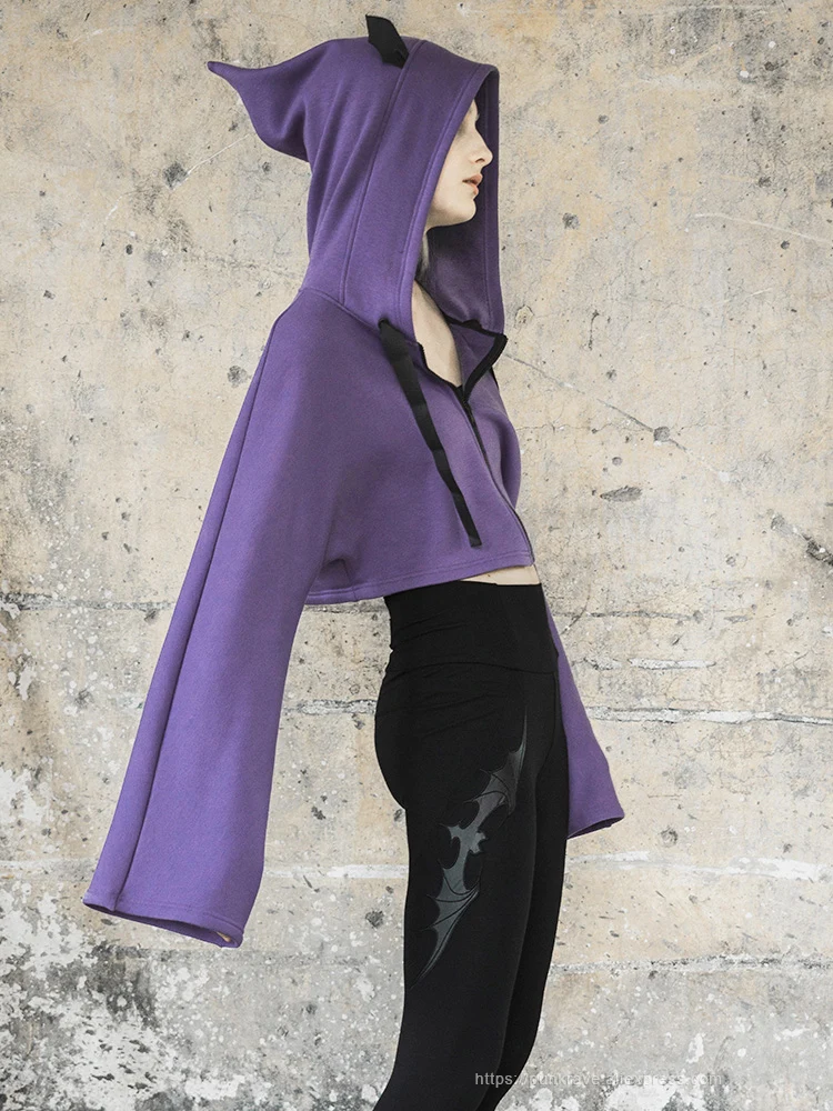 Женская короткая куртка ведьмы на шнуровке с капюшоном летучая мышь в готическом