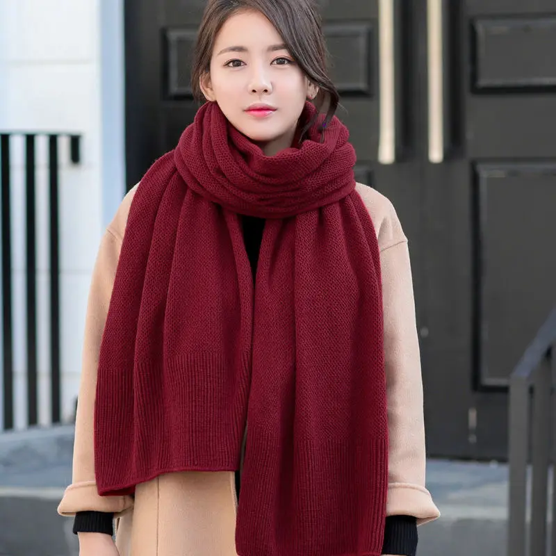 

Korean version of woolen scarf women winter thickening long pure color wild scarf autumn and winter knitted warmth