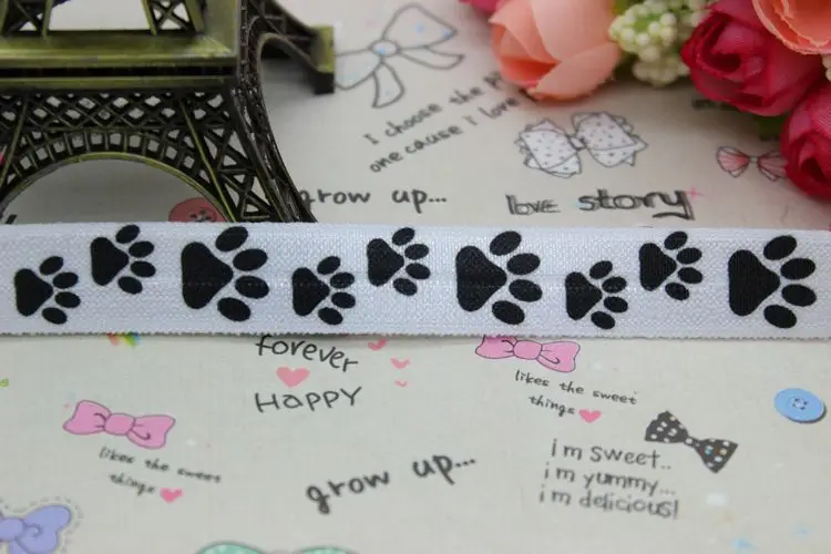 DHK 5/8 дюймов 5 ярдов Складная эластичная лента для волос с принтом pawprint повязка