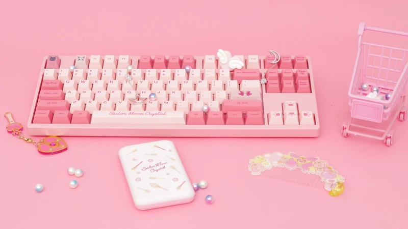 

Игровая клавиатура AKKO 3187 с Сейлор, 87 клавиш, розовая, японская, с космическими мультяшными голубыми переключателями, Проводная Механическая...