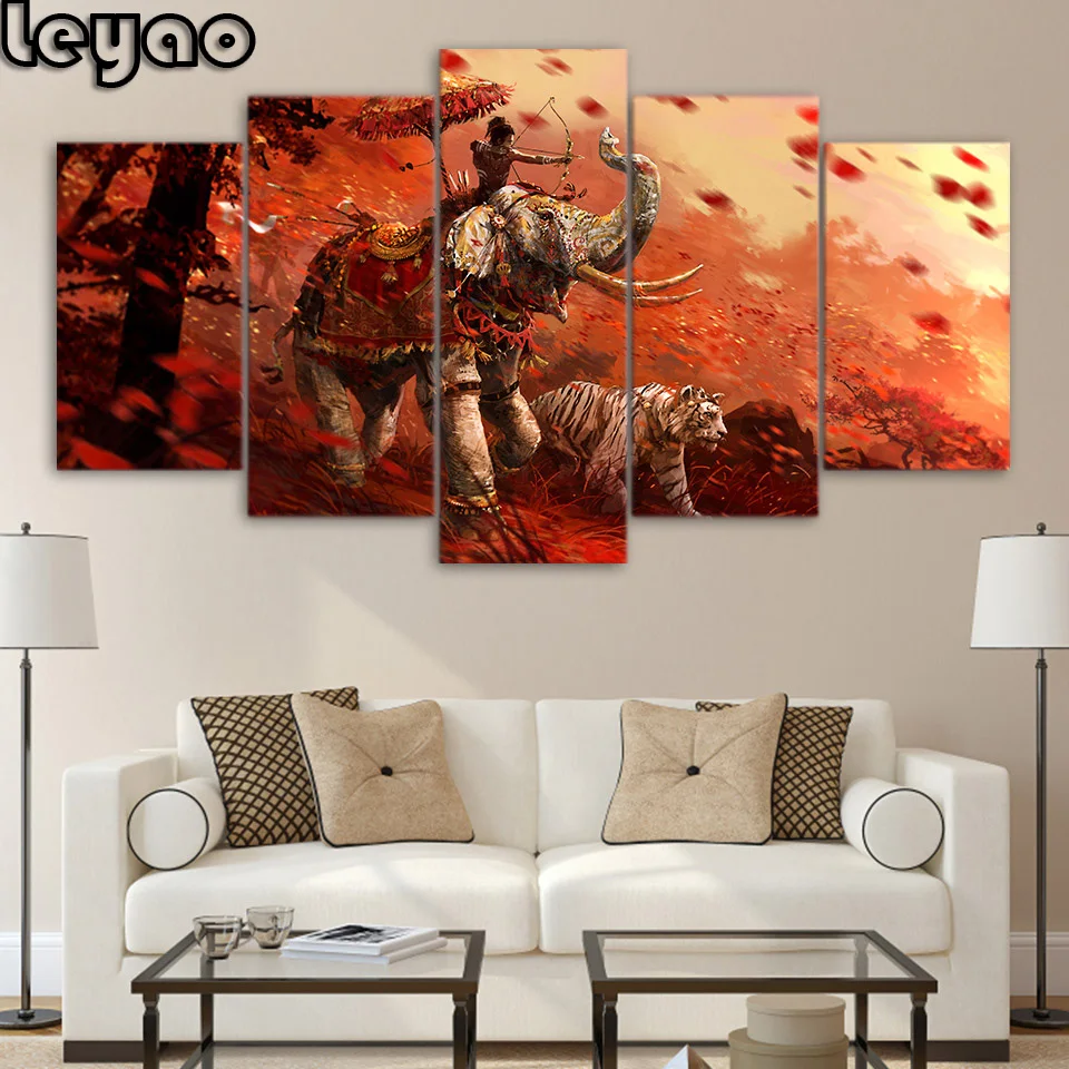 

5 piece diamond painting full square Forest Elephant Tiger Animal diamond embroidery room decor Multi-Picture diamond mosaic