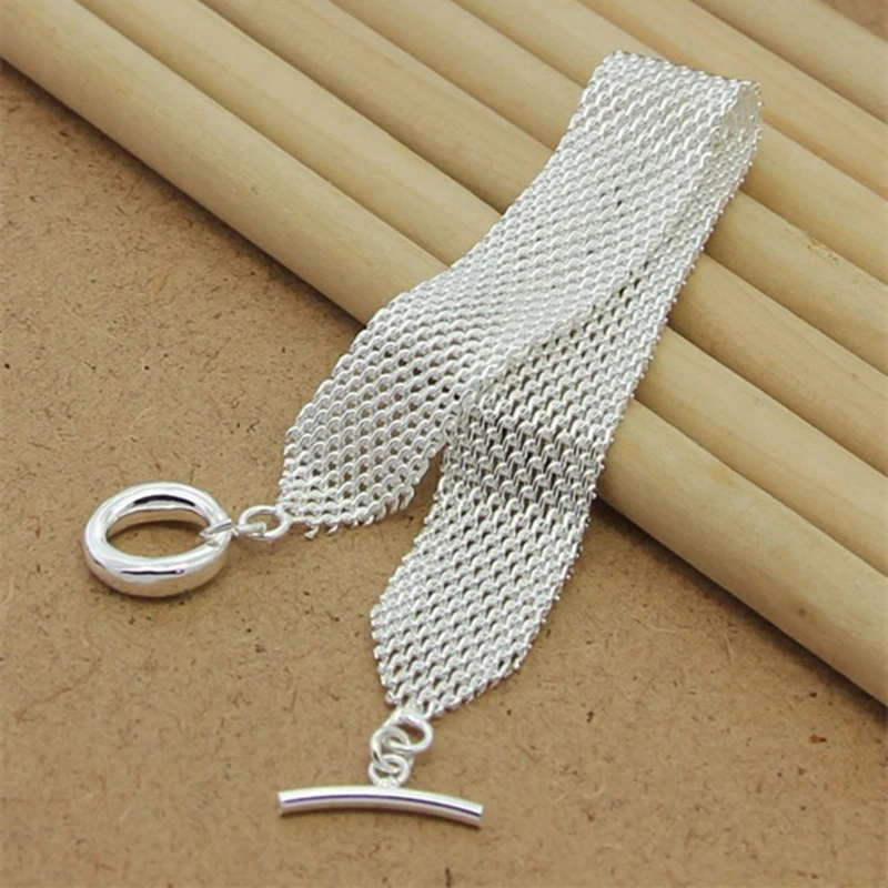 

New 2019 Trendy 925 Sterling Silver Heart Love Wrist Strap Bracelet For Women Silver Charm Bracelet Fashion Jewelry