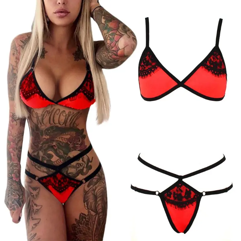 Женский пикантный комплект бикини из 2 предметов яркий цвет кружевное