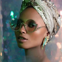 luxury rimless sunglasses women brand designer round sun glasses for woman vintage retro pink sunglass shades ladies uv400 gafas