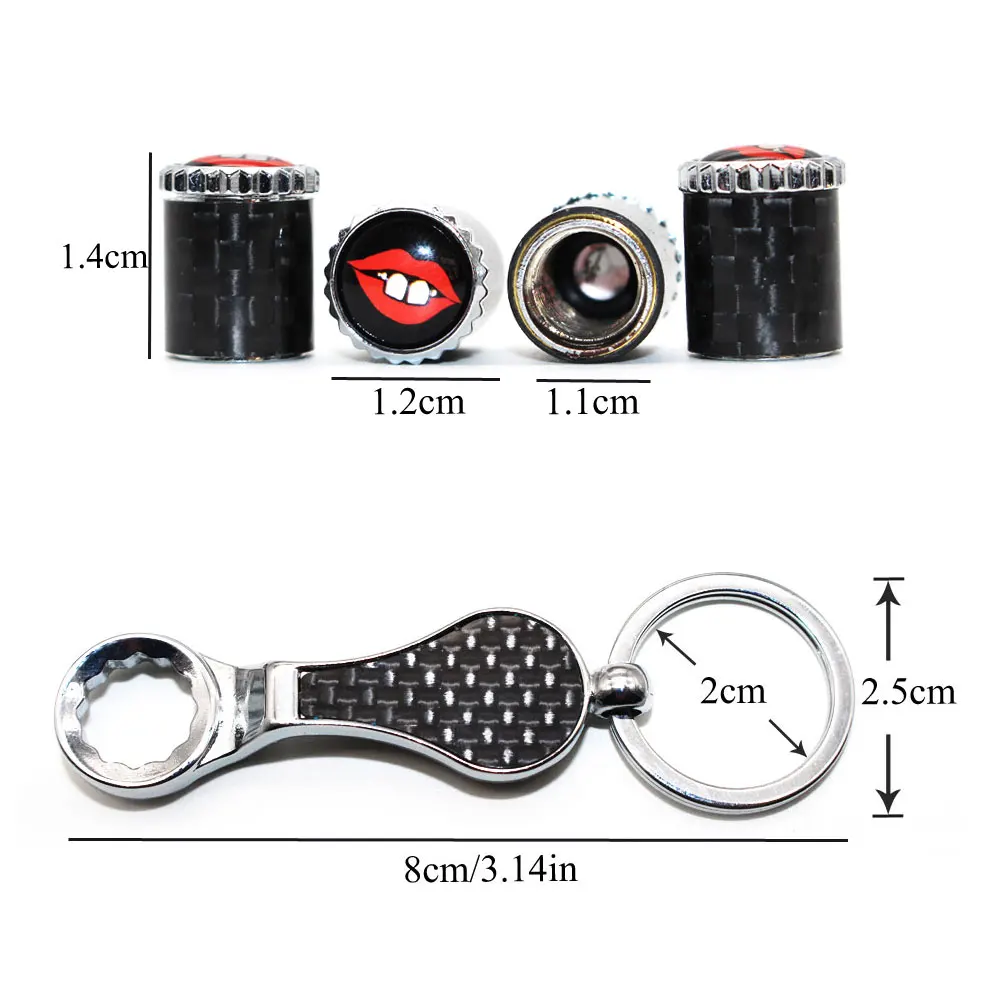 

5Pcs/Set Buck Emblem Auto Car Wheel Tire Air Valve Caps With Wrench Keychain Carbon Fiber + Copper Stem Dust Cover Accessories D