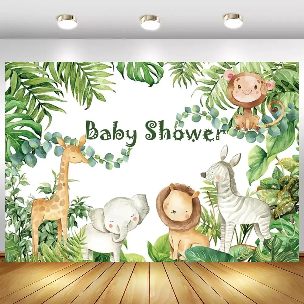 

Tropical Leaves Jungle Party Baby Shower Photo Backgrounds Newborn Baby Kids Birthday Cartoon Animals Photography Backdrops