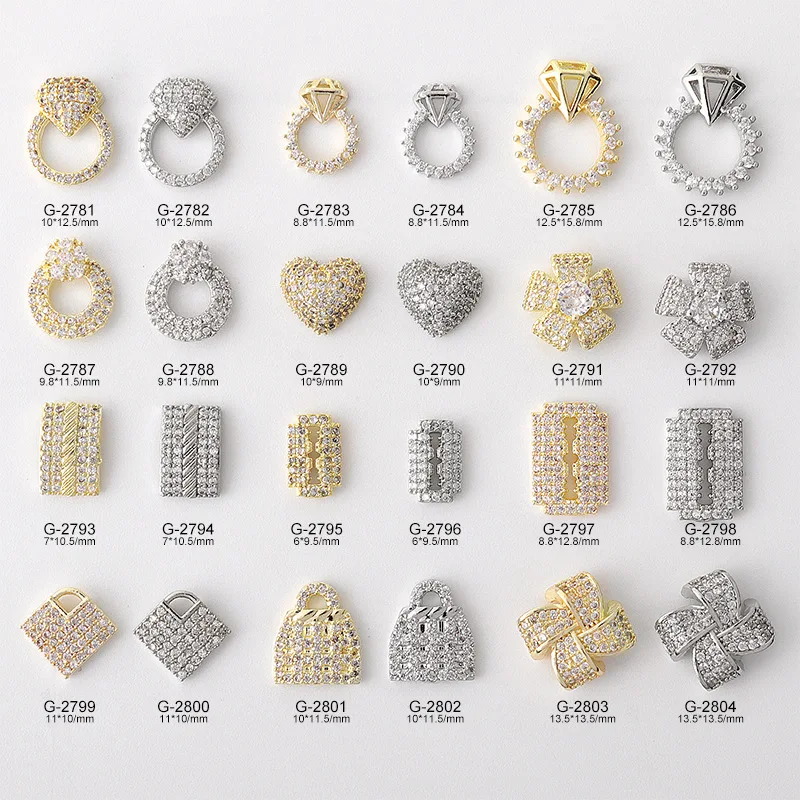 Real Gold Silver Zircon Diamond Ring Full Zircon Crystal Flower Heart Windmill Nail Art Decoration Designer Rindstones for Nails