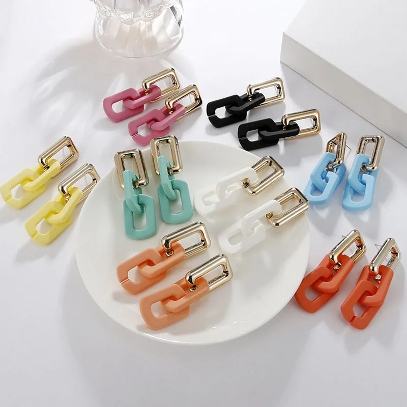 

Earrings 2021 Trend Retro Candy Color Earring Colorful Color Matching Cute Earring Feel Paint Chain Geometric Earrings
