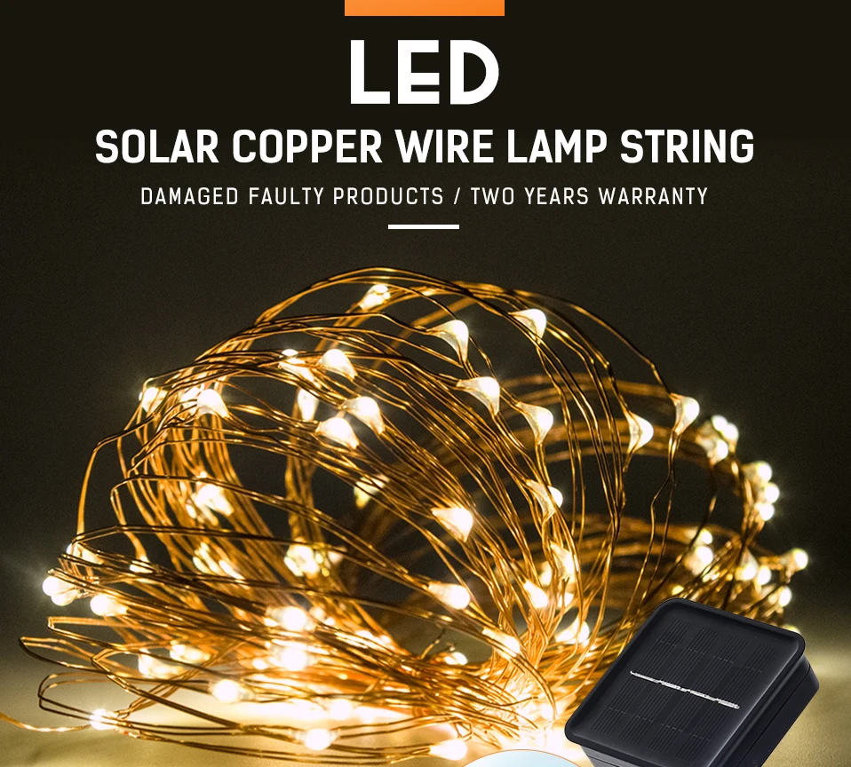 2 Packs Solar String Lights,33Ft 100LEDs IP65 Waterproof Decorative Copper Wire String Lights for Party,Garden,Wedding,Christmas