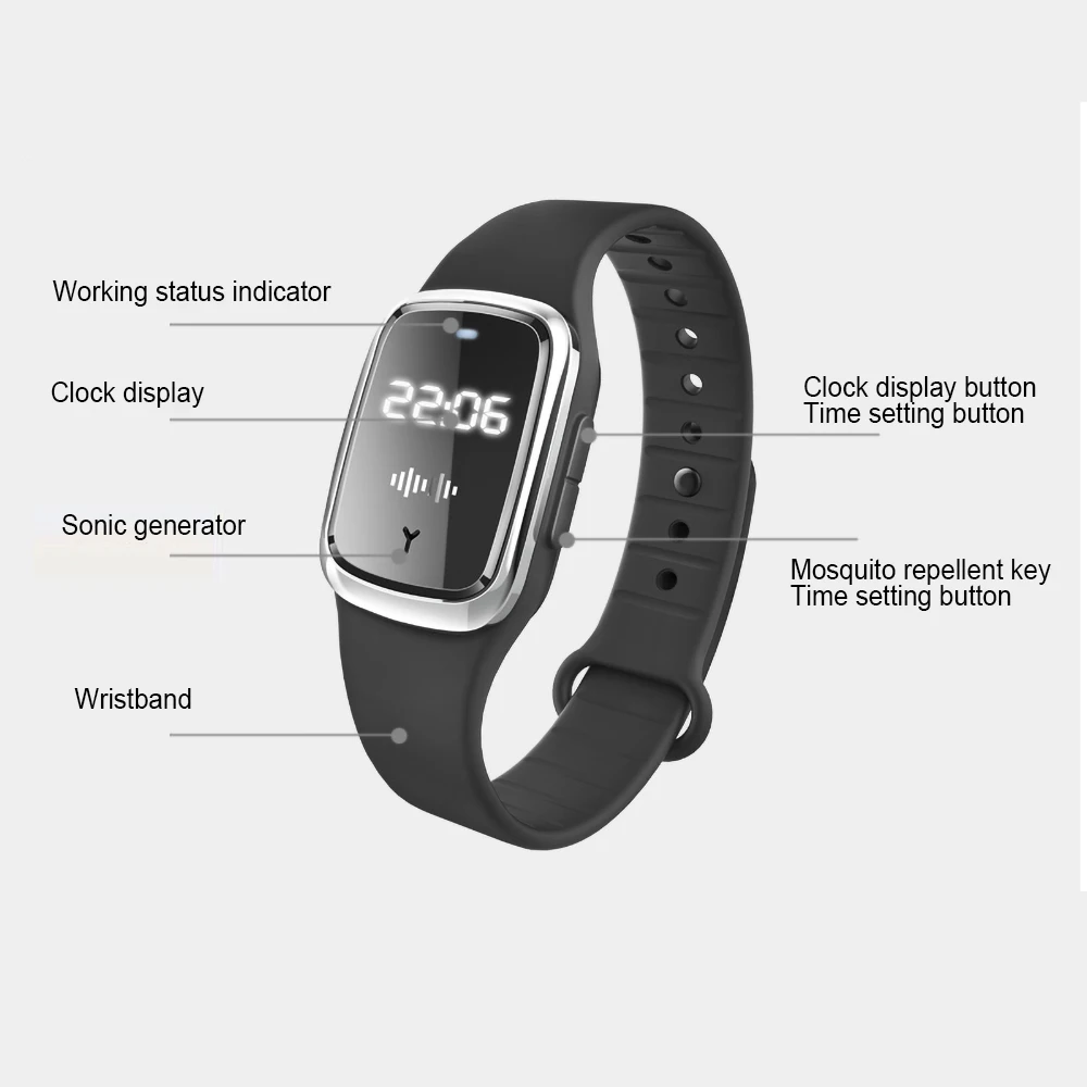 Ультразвуковой репеллент от комаров водонепроницаемый браслет насекомых с