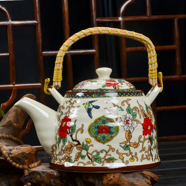 7 шт. сине белый керамический чайный набор в стиле ретро с металлическим