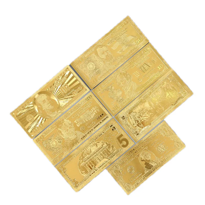 7 шт./лот банкноты из золотой фольги США американские Поддельные Банкноты все