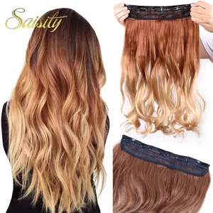 Saisity 17 дюймов растягивается волнистые волосы на заколках, Синтетические пряди для наращивания волос Термостойкое волокно 5 зажимы one Piece доступно 8 цветов