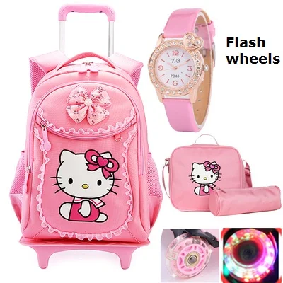 Flash wheels Детские школьные сумки hello kitty, Детские рюкзаки, чемодан на колесиках для девочек, рюкзак Mochila Infantil Bolsas Zaini Scuola - Цвет: Flash wheels