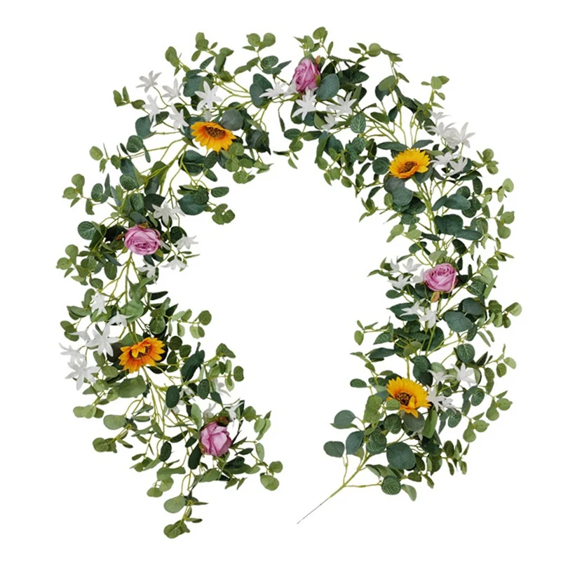 

Artificial Sunflower Vine Fake Flower Garland Decorations Hanging Eucalyptus Garland for Home Wedding Arch Arrangement