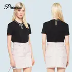 Женская футболка с коротким рукавом, черная или белая футболка с круглым вырезом и жемчужным бантом, повседневная одежда, лето 2021