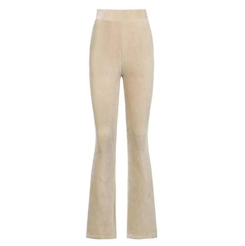 

2021 Fashion Casual Corduroy Pants Women Solid Elastic High Waist Flared Bell Bottoms Female Solid Color Slimming Long Trousers