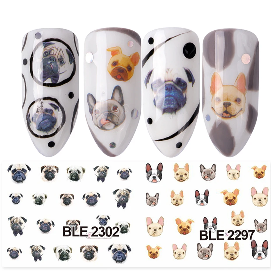 

1 Sheet Cute Dog Nail Art Water Transfer Stickers Water Decals Nail Tips Decals DIY Manicure Nail Art Tattoos LABLE2292-2302