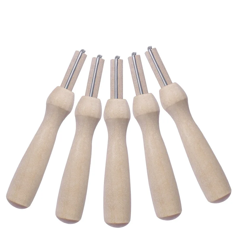 

5pcs Felting Stamping Wool Felt Fabric Tools Wooden Handle Holder Poking Paper Chip Finger Cot Felt Handcraft DIY Craft Sewing