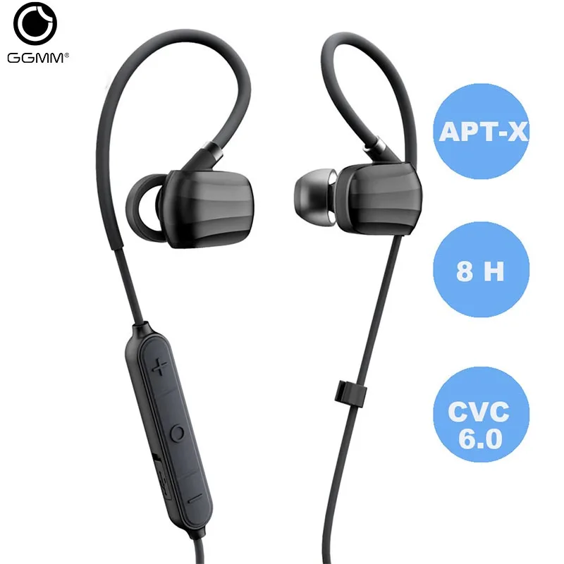 GGMM беспроводные Bluetooth наушники, спортивные наушники IPX4, водонепроницаемая гарнитура с микрофоном, супер бас наушники, поддержка APT-X