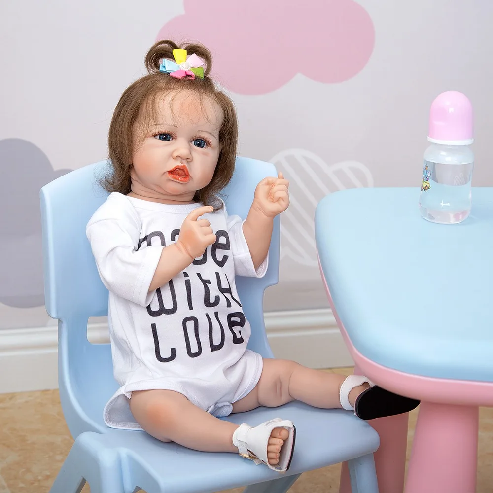 

Handmade Bebe reborn Dolls 57cm Silicone Full Body white Skin hand rooted Fiber Hair Girl toddler Doll Children's Day Gifts