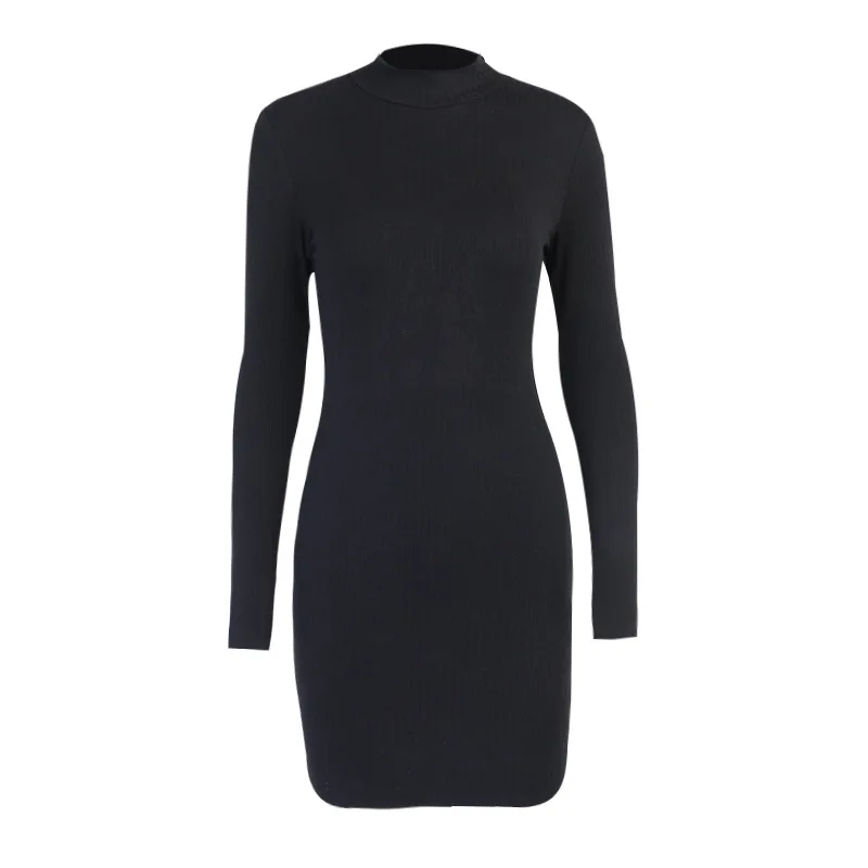 

European and American fashion knitted linen cross open back long sleeve dress sexy open back long sleeve skirt