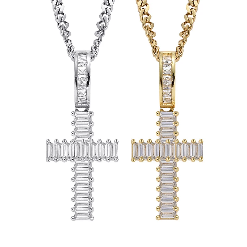 В стиле хип-хоп прокладки ААА CZ камень Bling ледяной крест подвески Цепочки и